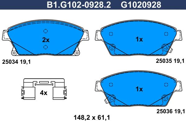 Galfer B1.G102-0928.2 - Тормозные колодки, дисковые, комплект autospares.lv