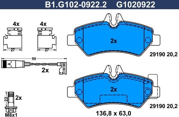 Galfer B1.G102-0922.2 - Тормозные колодки, дисковые, комплект autospares.lv