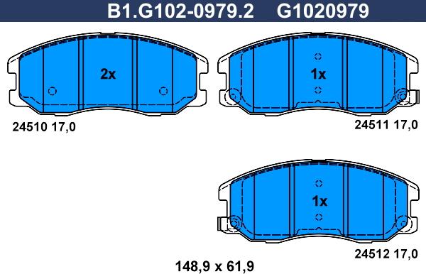 Galfer B1.G102-0979.2 - Тормозные колодки, дисковые, комплект autospares.lv