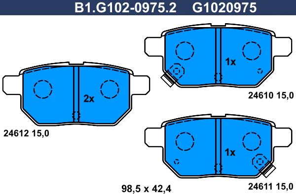 Galfer B1.G102-0975.2 - Тормозные колодки, дисковые, комплект autospares.lv