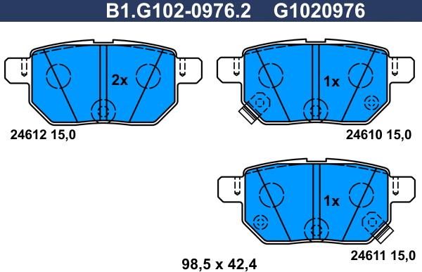 Galfer B1.G102-0976.2 - Тормозные колодки, дисковые, комплект autospares.lv