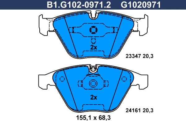 Galfer B1.G102-0971.2 - Тормозные колодки, дисковые, комплект autospares.lv