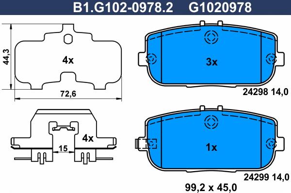 Galfer B1.G102-0978.2 - Тормозные колодки, дисковые, комплект autospares.lv