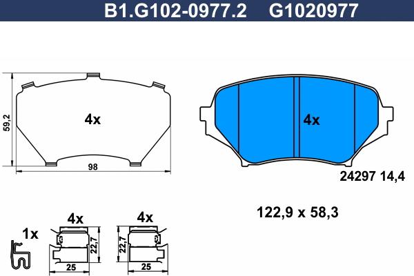 Galfer B1.G102-0977.2 - Тормозные колодки, дисковые, комплект autospares.lv