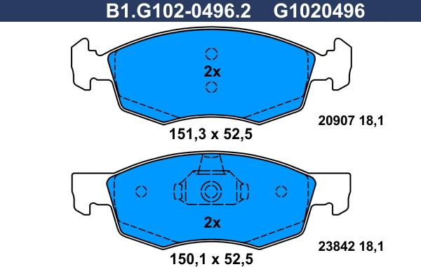 Galfer B1.G102-0496.2 - Тормозные колодки, дисковые, комплект autospares.lv