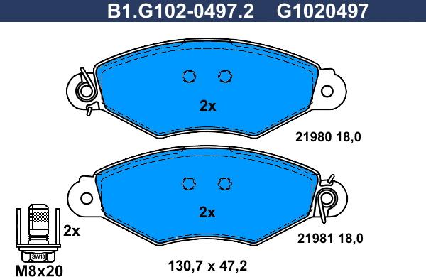 Galfer B1.G102-0497.2 - Тормозные колодки, дисковые, комплект autospares.lv