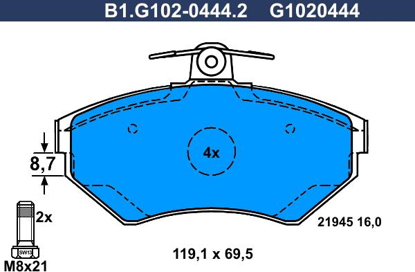 Galfer B1.G102-0444.2 - Тормозные колодки, дисковые, комплект autospares.lv