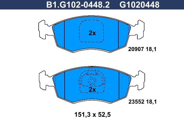 Galfer B1.G102-0448.2 - Тормозные колодки, дисковые, комплект autospares.lv