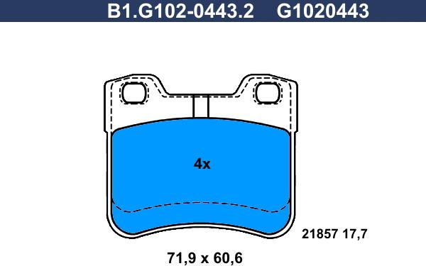 Galfer B1.G102-0443.2 - Тормозные колодки, дисковые, комплект autospares.lv