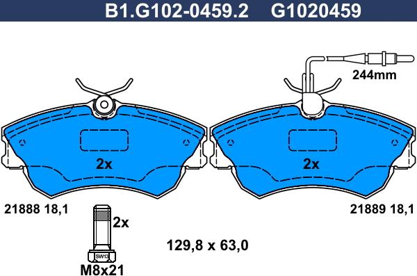 Galfer B1.G102-0459.2 - Тормозные колодки, дисковые, комплект autospares.lv