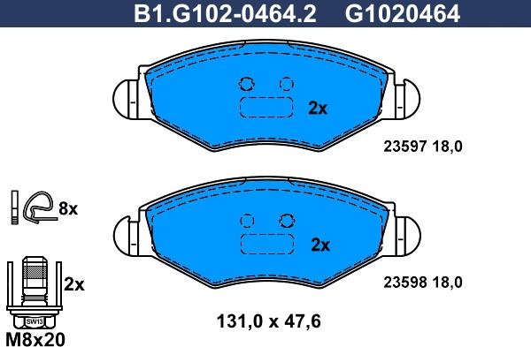 Galfer B1.G102-0464.2 - Тормозные колодки, дисковые, комплект autospares.lv