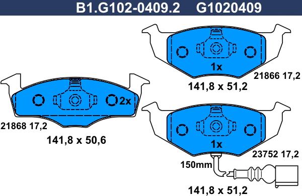 Galfer B1.G102-0409.2 - Тормозные колодки, дисковые, комплект autospares.lv