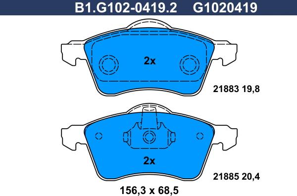 Galfer B1.G102-0419.2 - Тормозные колодки, дисковые, комплект autospares.lv