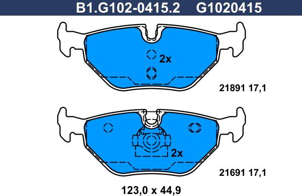 Galfer B1.G102-0415.2 - Тормозные колодки, дисковые, комплект autospares.lv