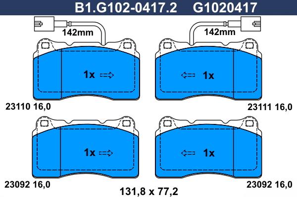 Galfer B1.G102-0417.2 - Тормозные колодки, дисковые, комплект autospares.lv