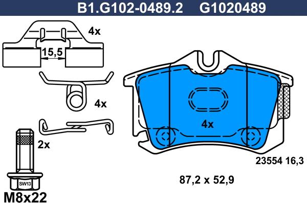 Galfer B1.G102-0489.2 - Тормозные колодки, дисковые, комплект autospares.lv