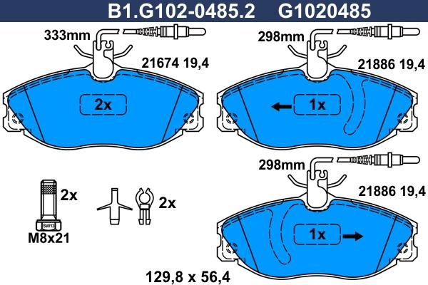 Galfer B1.G102-0485.2 - Тормозные колодки, дисковые, комплект autospares.lv