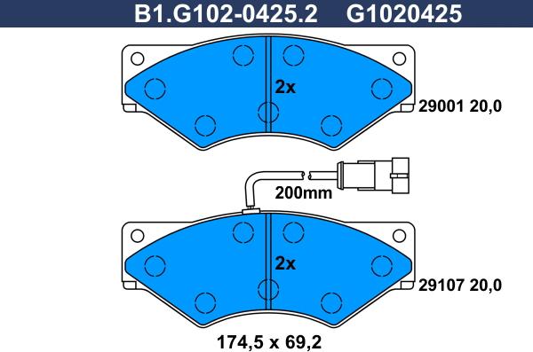 Galfer B1.G102-0425.2 - Тормозные колодки, дисковые, комплект autospares.lv