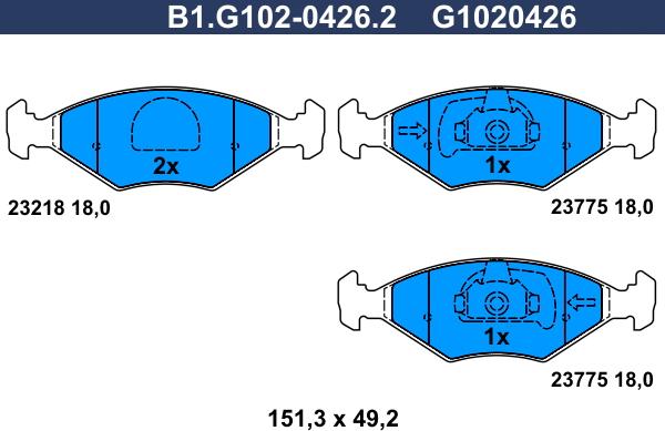 Galfer B1.G102-0426.2 - Тормозные колодки, дисковые, комплект autospares.lv