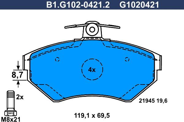 Galfer B1.G102-0421.2 - Тормозные колодки, дисковые, комплект autospares.lv