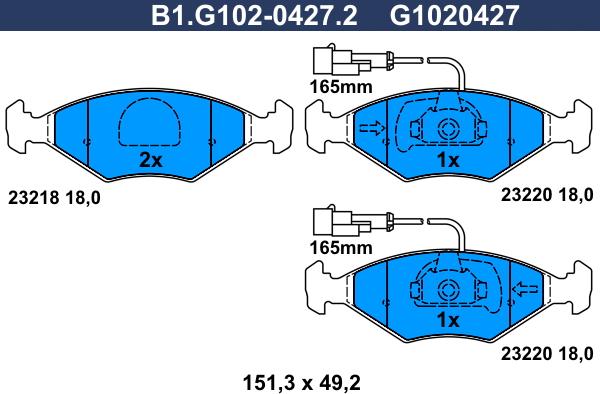 Galfer B1.G102-0427.2 - Тормозные колодки, дисковые, комплект autospares.lv