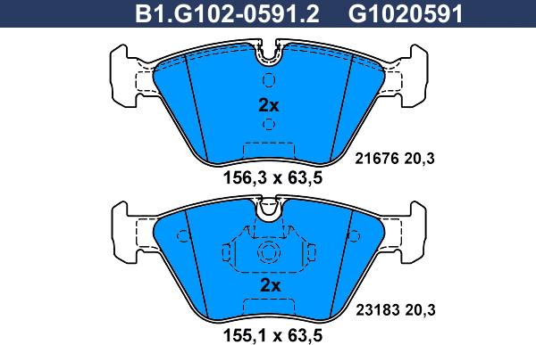 Galfer B1.G102-0591.2 - Тормозные колодки, дисковые, комплект autospares.lv