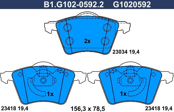 Galfer B1.G102-0592.2 - Тормозные колодки, дисковые, комплект autospares.lv