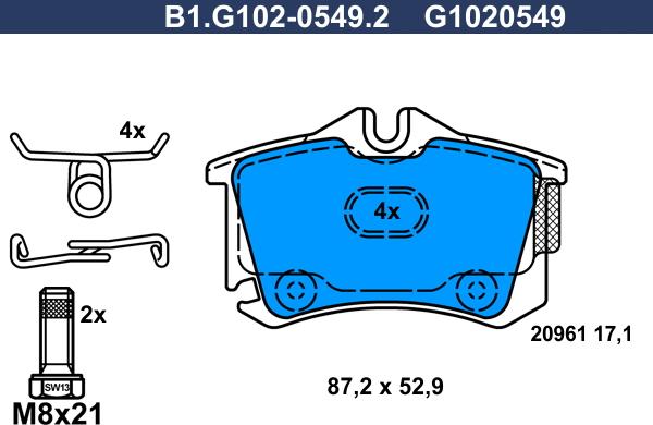 Galfer B1.G102-0549.2 - Тормозные колодки, дисковые, комплект autospares.lv