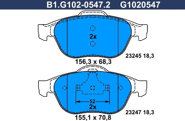 Galfer B1.G102-0547.2 - Тормозные колодки, дисковые, комплект autospares.lv