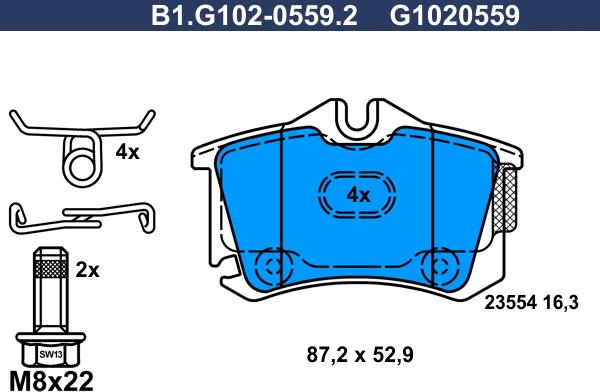 Galfer B1.G102-0559.2 - Тормозные колодки, дисковые, комплект autospares.lv