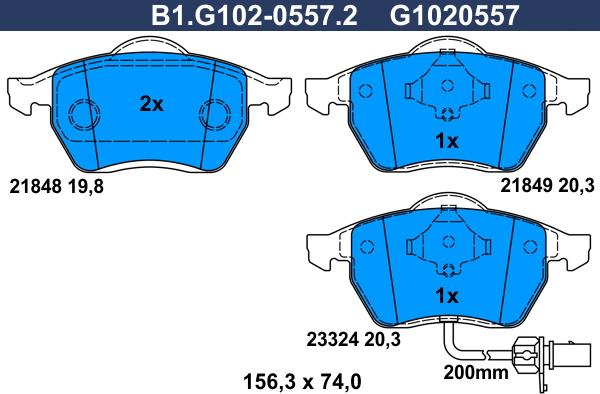 Galfer B1.G102-0557.2 - Тормозные колодки, дисковые, комплект autospares.lv