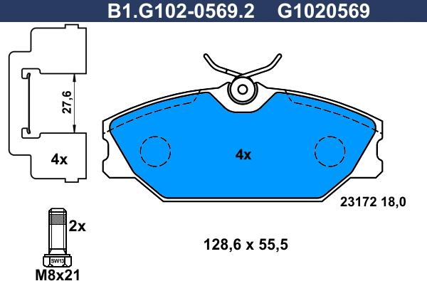 Galfer B1.G102-0569.2 - Тормозные колодки, дисковые, комплект autospares.lv