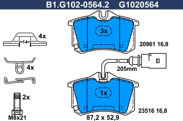 Galfer B1.G102-0564.2 - Тормозные колодки, дисковые, комплект autospares.lv