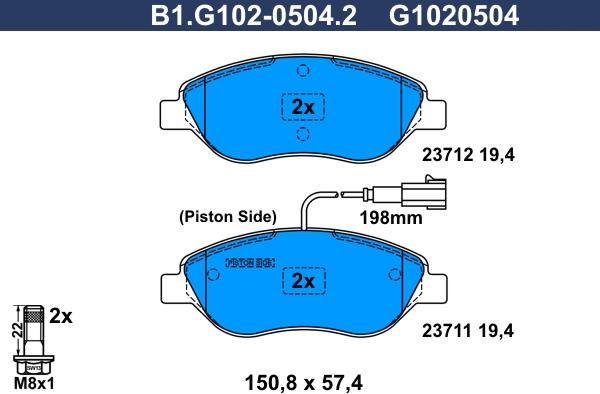 Galfer B1.G102-0504.2 - Тормозные колодки, дисковые, комплект autospares.lv