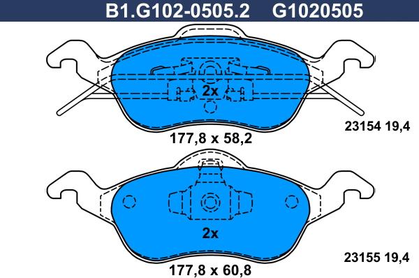 Galfer B1.G102-0505.2 - Тормозные колодки, дисковые, комплект autospares.lv