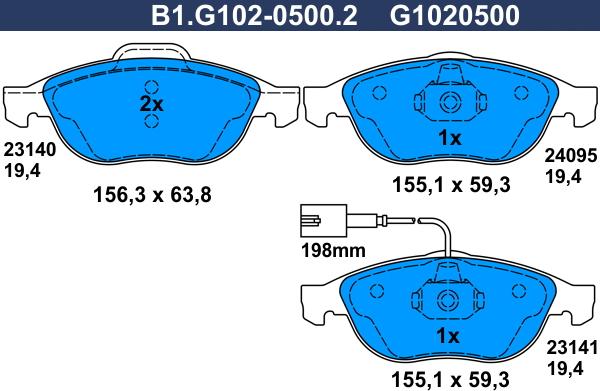 Galfer B1.G102-0500.2 - Тормозные колодки, дисковые, комплект autospares.lv