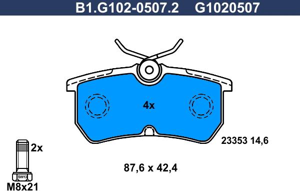 Galfer B1.G102-0507.2 - Тормозные колодки, дисковые, комплект autospares.lv