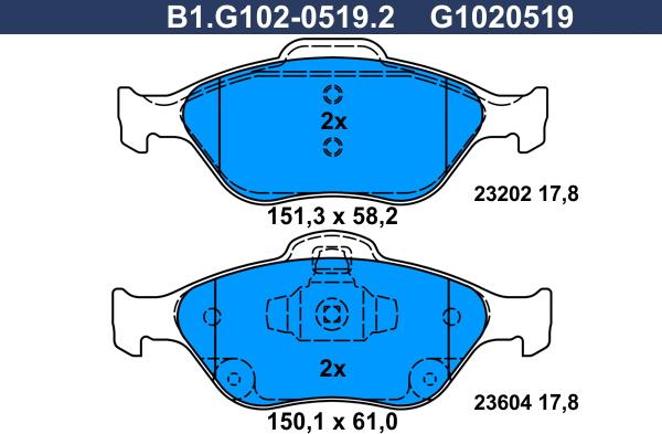 Galfer B1.G102-0519.2 - Тормозные колодки, дисковые, комплект autospares.lv