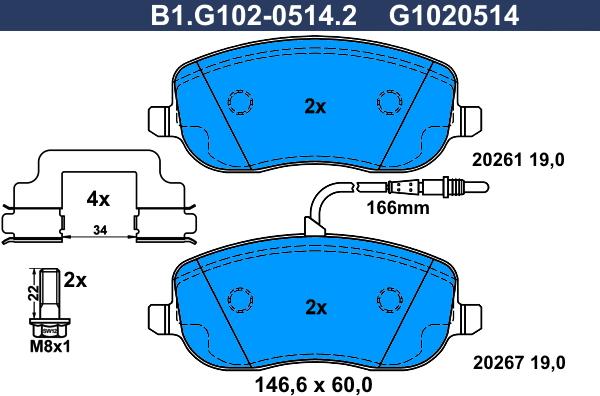 Galfer B1.G102-0514.2 - Тормозные колодки, дисковые, комплект autospares.lv