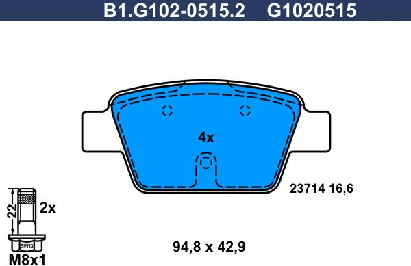 Galfer B1.G102-0515.2 - Тормозные колодки, дисковые, комплект autospares.lv