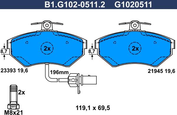 Galfer B1.G102-0511.2 - Тормозные колодки, дисковые, комплект autospares.lv