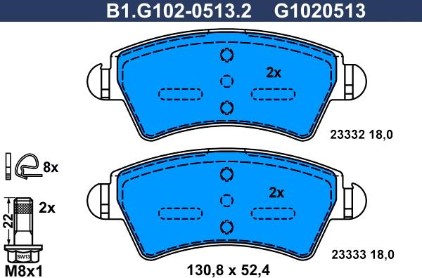 Galfer B1.G102-0513.2 - Тормозные колодки, дисковые, комплект autospares.lv