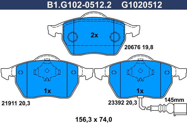 Galfer B1.G102-0512.2 - Тормозные колодки, дисковые, комплект autospares.lv