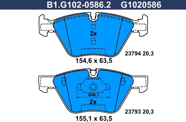 Galfer B1.G102-0586.2 - Тормозные колодки, дисковые, комплект autospares.lv