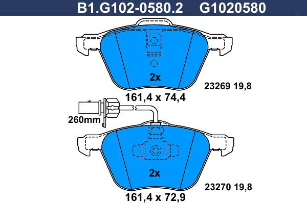 Galfer B1.G102-0580.2 - Тормозные колодки, дисковые, комплект autospares.lv