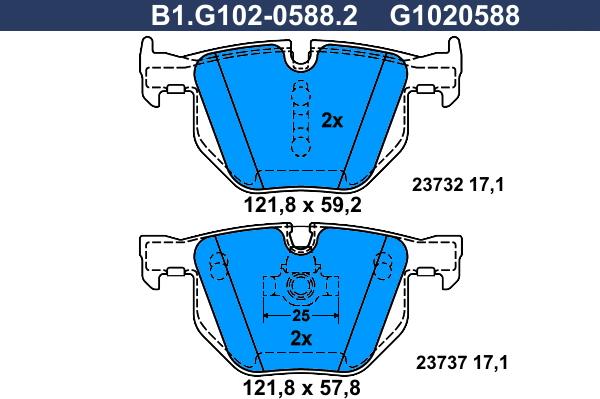 Galfer B1.G102-0588.2 - Тормозные колодки, дисковые, комплект autospares.lv