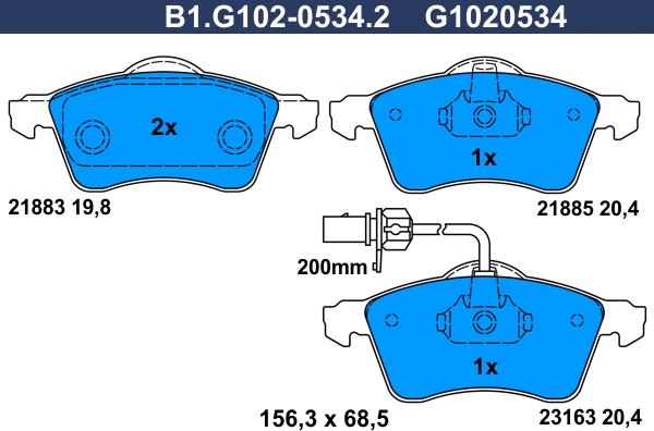 Galfer B1.G102-0534.2 - Тормозные колодки, дисковые, комплект autospares.lv