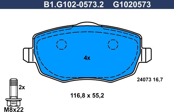 Galfer B1.G102-0573.2 - Тормозные колодки, дисковые, комплект autospares.lv