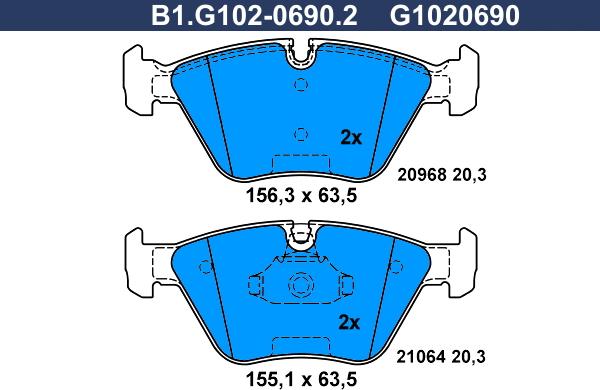 Galfer B1.G102-0690.2 - Тормозные колодки, дисковые, комплект autospares.lv