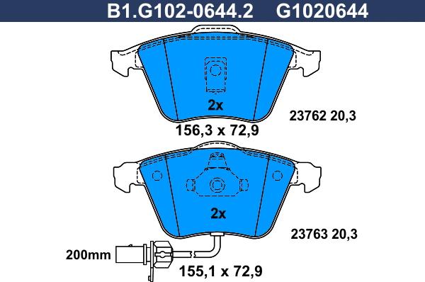 Galfer B1.G102-0644.2 - Тормозные колодки, дисковые, комплект autospares.lv